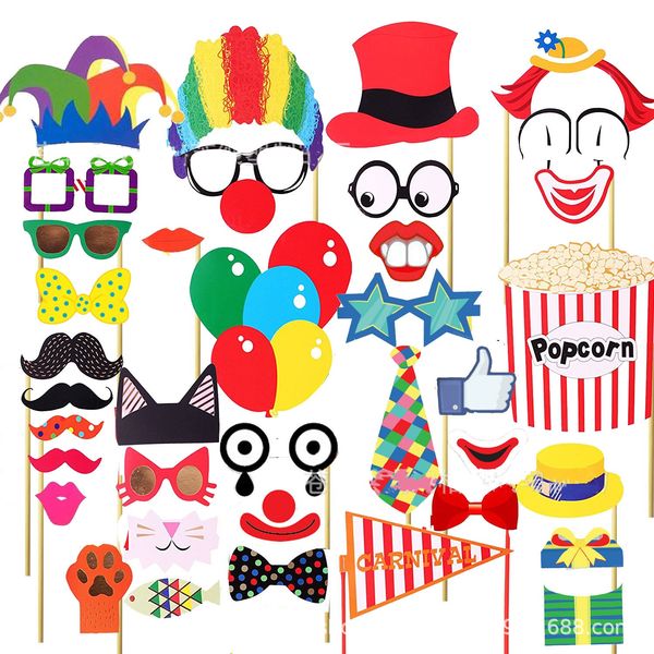 Circus Clown Birthday Photo Booth Props Diy Fun Circus Joker Photobooth Accessoires sur un décor de mariage d'anniversaire de bâton