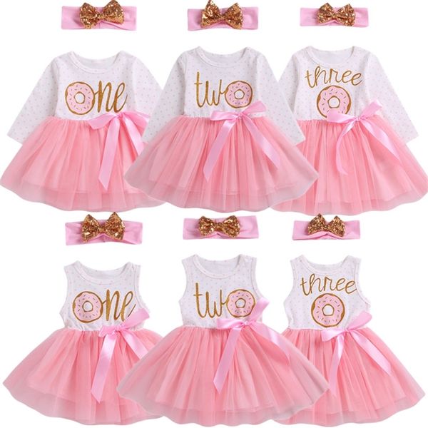 Citgeett 1st2nd3rd Anniversaire Bébé Filles Donut Polka Dot Tulle Tutu Princesse Robe De Soirée Anniversaire 2pcs 220531