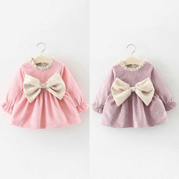 Citgeett Nouveau-né Enfants Bébé Fille À Manches Longues Bowknot Princesse Rose Violet Robe De Fête Hiver Automne Vêtements Mignons Q0716