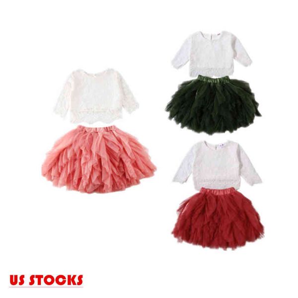 Citgeett Primavera Otoño Niño Niños Bebé Niñas Ropa Tops Camiseta Encaje Tutu Falda Volantes Vestido Conjunto J220711