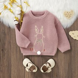 Citgeett Lente Pasen Peuter Babymeisje Trui Bunny Borduurpatroon Lange Mouw Gebreide Trui Kleding 240111