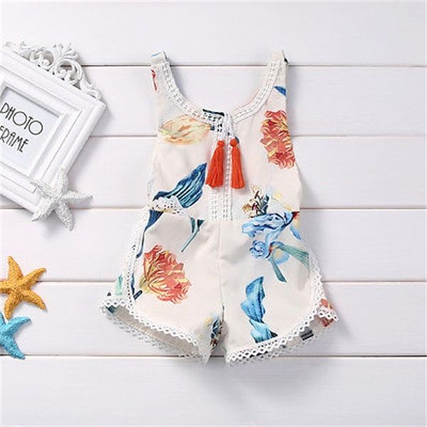 Citgeett été coton né enfants bébé fille sans manches dentelle barboteuse lis impression combinaison vêtements Sunsuit tenues SS 220707