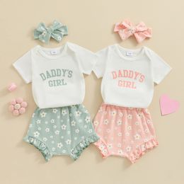 Citgeett Summer Baby Girls Tentitume à manches courtes Shorts floraux Biscoussins Set Cascils Vêtements 240426