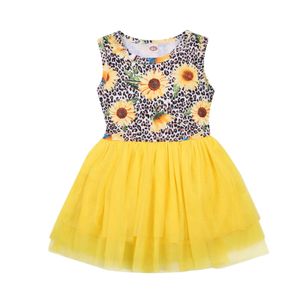 Citgeett été enfants filles robe sans manches mode léopard tournesol maille couture a-ligne princesse robe vêtements Q0716