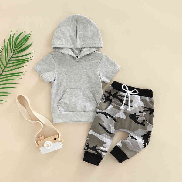 Citgeett Été Enfant Nouveau-Né Bébé Garçon Pantalons Tenues À Manches Courtes Poche À Capuche À Motif De Camouflage Pantalon Vêtements Ensemble J220711