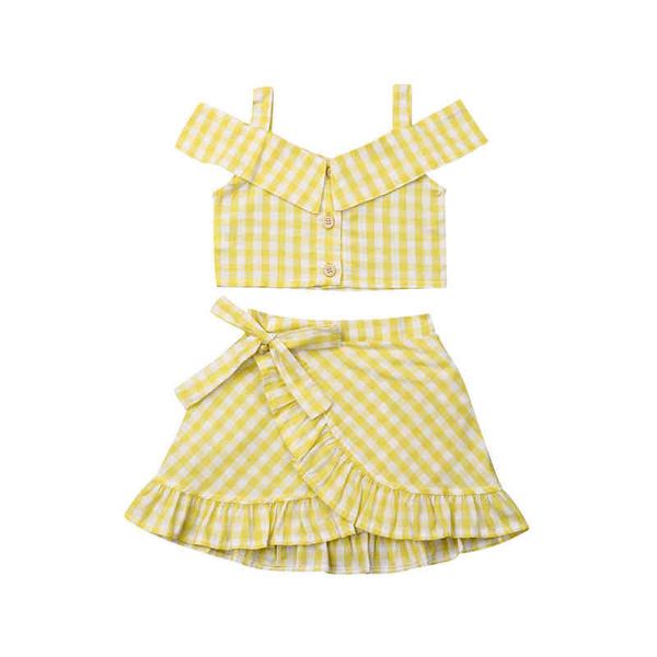 Citgeett été jaune mode enfant en bas âge bébé filles vêtements à carreaux hors épaule haut court et jupes Tutu tenue ensemble J220711