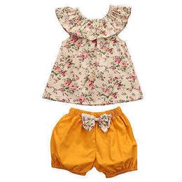 Citgeett Toddler Baby Girls Outfits Kleding Floral Casual Shirt Mouwloze Top SShorts broek 2 stuks Set kleding 0-3Y J220711