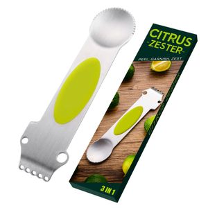 Citrus Zester 3-in-1 roestvrij staal citroen rasp fruit dunschiller gereedschap multifunctionele keuken accessoires bar gadget kdjk2104