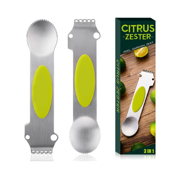 Citrus Zester 3 en 1 de acero inoxidable, rallador de limón, herramientas peladoras de frutas, accesorios de cocina multifunción, dispositivo de barra XBJK2104