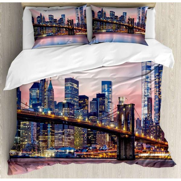 Parure de lit City Building, thème New York, housse de couette, pour enfants, adolescents, adultes, hommes, avec 2 oreillers, décoration de chambre à coucher