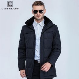 Clase de ciudad Hombres de negocios Chaquetas de moda Abrigos Largo Casual BioDown Cuello de piel extraíble Hombres Invierno Chaqueta gruesa Parkas 13291 201127