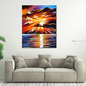 Stadsleven landschap canvas kunst zonnige wolken handgeschilderde kinfe schilderij voor hotel muur modern