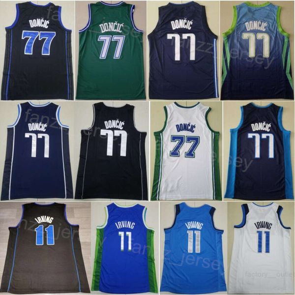 City Luka Doncic Basketball Jerseys 77 gagnés Kyrie Irving 11 Statement Association Classic Icon Team Couleur Noir Blanc Vert Bleu Marine Pour les fans de sport Toutes les coutures