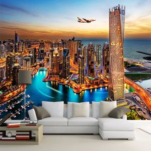 Stad Nacht View Mural Self Adhesive Wallpaper Custom 3D Painting Living Room TV Achtergrond Fotofwand Wall Paper Waterdicht