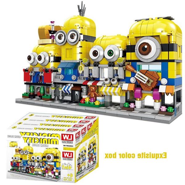 Freeshipping City Street Architecture Creator Expert Building Blocks Minions Bob Kevin City Store Technic Ladrillos Regalo Juguetes para niñas Tfqic