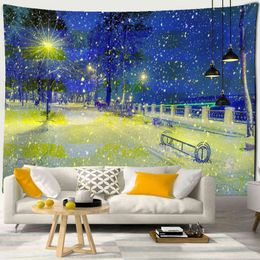 City Street Kerstnacht uitzicht Tapijtwand Hangende kunst Hippie Aesthetic Simple Psychedelic Home Decor J220804