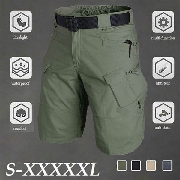 Pantalones cortos tácticos de ciudad, pantalones de cinco puntos, impermeables, a cuadros, para hombres, carga militar, fuerzas especiales, pantalón de trabajo para fanáticos del ejército, talla grande 5XL 210629