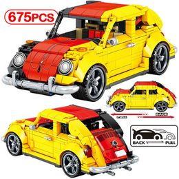 City Technical MOC Pull Back Beetle Classic Car Building Block Creator Mechanical Racing Vehicle Supercar Brick Toy for Children Q0624