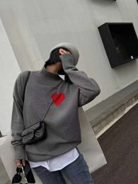 City Dames Hoodies Sweatshirts Amis Paris Dames Pullover Sweatshirt Nieuw Borduur Burst Fleece Trui Red Love Winter Trui met ronde hals Paar gebreide hoodies a6