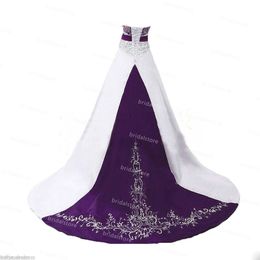 Civil gothique blanc violet robe de mariée avec broderie Vintage grande taille Satin pays Boho robe de mariée vert rouge noir vestido d190y