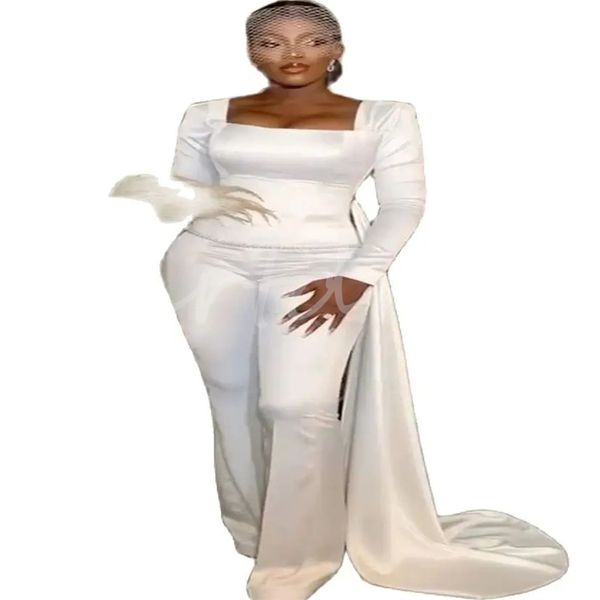 Civil Nigeria Combinaison Robe De Mariée 2024 Court Train Doux Satin Élégant Boho Robe De Mariée À Manches Longues Col Carré Tenue Africaine Robes De Mariée Casamento Gala Mujer