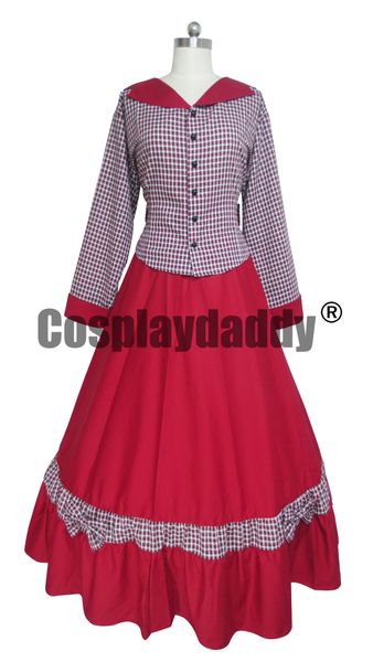Costume de cosplay de guerre civile, robe de soirée en Tartan victorien, robe rouge H008