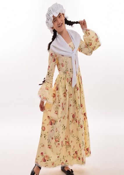 Vestido de la guerra civil para niñas, disfraz colonial para niñas, vestidos puritanos pioneros victorianos, sombrero blanco, minicapa, traje de recreación 5521105