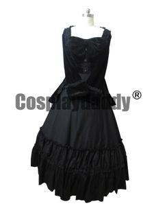 Robe en velours victorienne de guerre civile, robe Lolita noire théâtrale d'époque formelle