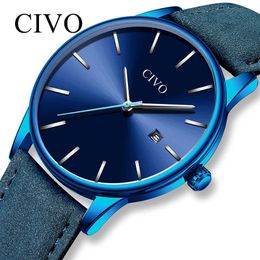 CIVO mode montres à Quartz hommes minimaliste mince bracelet en cuir montre pour hommes Sport étanche montre mâle horloge Relogio Masculino X0625
