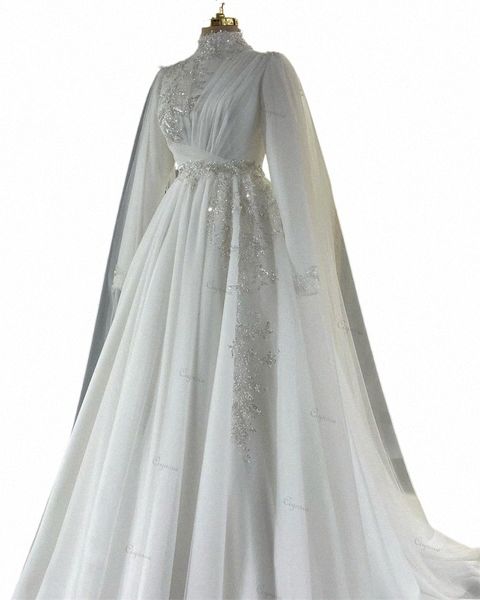 Ciynsia Robe De Noiva 2024 Chiff délicat avec perles Plus Taille Mariage Dres pour mariée Tulle Cape Robe de mariée musulmane Y2hG #