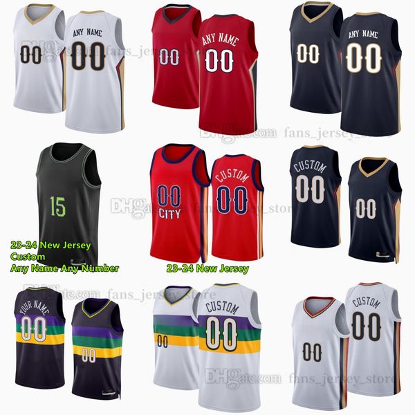 CJ McCollum Custom 2023-24 Temporada Camisetas de baloncesto impresas Zion Brandon Williamson Ingram Jonas Valanciunas Herbert Jones Nance Jr. Dyson Daniels Kira Lewis Jr.