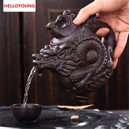 Théière en céramique CJ255, théière chinoise traditionnelle bouilloire Dragon et Phoenix infuseur à thé Premium service à thé en argile violette
