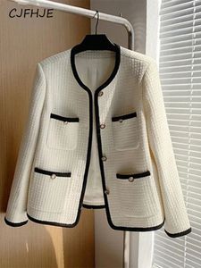 CJFHJE élégant luxe Cropprd Tweed vestes femmes simple boutonnage manteaux coréen Chic mince vêtements d'extérieur surdimensionné 3XL Vintage Chaquetas 240307