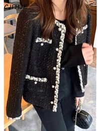 CJFHJE Franse dame kleine geurige tweed jas jas dames lente herfst Koreaanse mode elegante dame wollen korte bovenkleding 240301