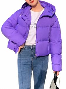 cjfhje Violet hiver manteaux de neige femmes court chaud doudoune manteau de base Fi vêtements à capuche coréen femme Parkas vêtements d'extérieur chauds L9P1 #