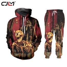 CJLM divertido casual streetwear pantalones impresión cráneo hombres / mujeres chándal chaleco pantalones cortos ropa sexy sudadera con capucha jersey traje de 2 piezas lj201117