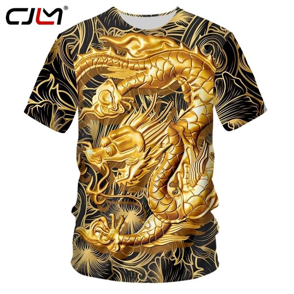 CJLM Style hommes T-shirt personnalisé impression 3D Dragon d'or Cool col rond T-shirt homme été ample surdimensionné à manches courtes chemise 220619