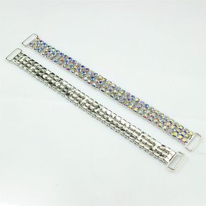 CJSIR 10pcs 3ROWS Plein Cristal AB Strass Bikini Connecteurs Boucle Argent Chaîne En Métal Pour La Natation Porter Bikini Décoration Decor251e