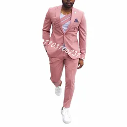 Cjunto de chaqueta y pantales de ncios para hombre, esmoquin Masculino de 2 piezas c solapa pico, couleur rosa, style informel I5ib#
