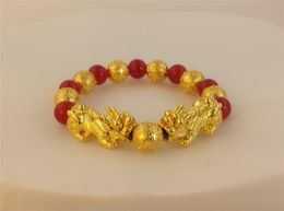 CK012 Feng Shui Red Agate Double 3D Pixiu Bead Stretch Armband Damesmode Pixiu Charms Armband