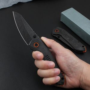 CK6280 Cuchillo plegable de bolsillo 8Cr13Mov Hoja de lavado de piedra negra Mango de acero inoxidable de fibra de carbono Cuchillos de supervivencia para acampar al aire libre con caja al por menor