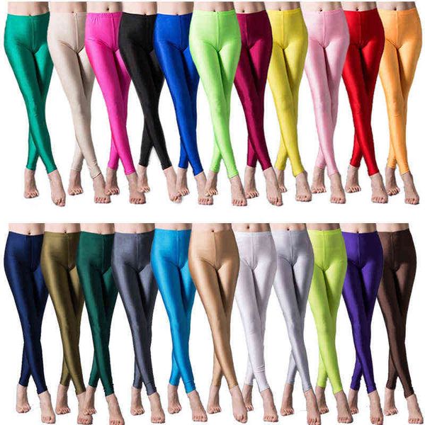 CKAHSBI, mallas deportivas brillantes para mujer, mallas de cintura alta, pantalones sólidos de neón de caramelo, ropa de LICRA para gimnasio, Push Up, Yoga, transpirable, nueva parte inferior H1221