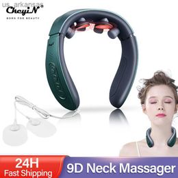 CkeyiN 9D eléctrico TENS pulso cuello masajeador calor recargable vértebra cervical relajación alivio del dolor amasado masaje electrodo almohadilla L230523