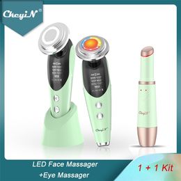 CkeyiN GREEN Face Beauty Machine 7In1 EMS Luz LED Eliminación de arrugas Estiramiento de la piel Vibración calentada Masajeador de ojos Varita 5 220216