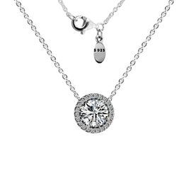 CKK Classic Elegance Necklace, Clear CZ 925 Sterling Silver Jewelry Collares con colgante redondo para mujer Regalo N046 Q0531