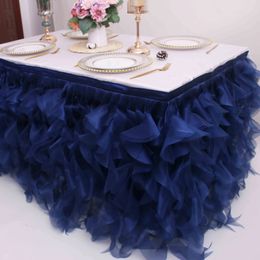 CL010 meer kleuren op maat gemaakte bruiloft gegolfde rood marineblauw roze zwart goud paars groen organza krullend wilg tafelrok 240322