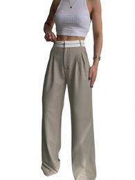 Clacive élégant ample gris bureau femmes pantalon Fi taille haute pantalon droit décontracté Chic épissé pleine longueur femme pantalon 12E6 #