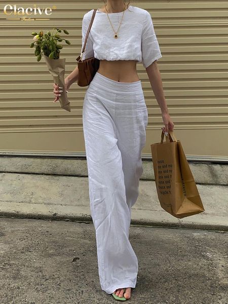 Crop Crop top à col o à la mode Clove Two Peice Set Femmes Summer Casual Slim White Pantal