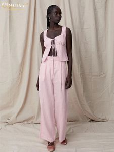 Clacive Sexy Slim Pink Cotton 2 -delige sets vrouwen Outfit mode mouwloze tanktop met hoge taille brede broek set vrouwelijk 240419