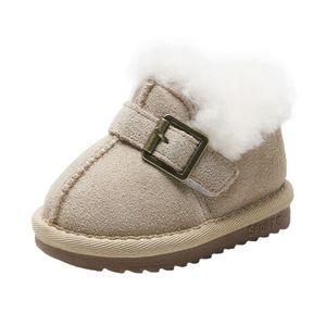 CLALADOUDOU 11-15.5cm Brand Bottes de neige en cuir véritable pour bébés garçons garçons chauds peluche rose noire boucle bottes d'hiver pour enfant 210315